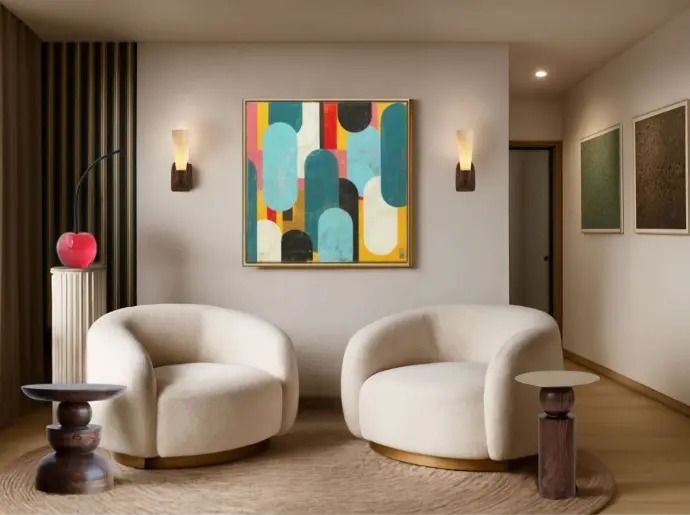 Open plan living and dining area with coastal accents